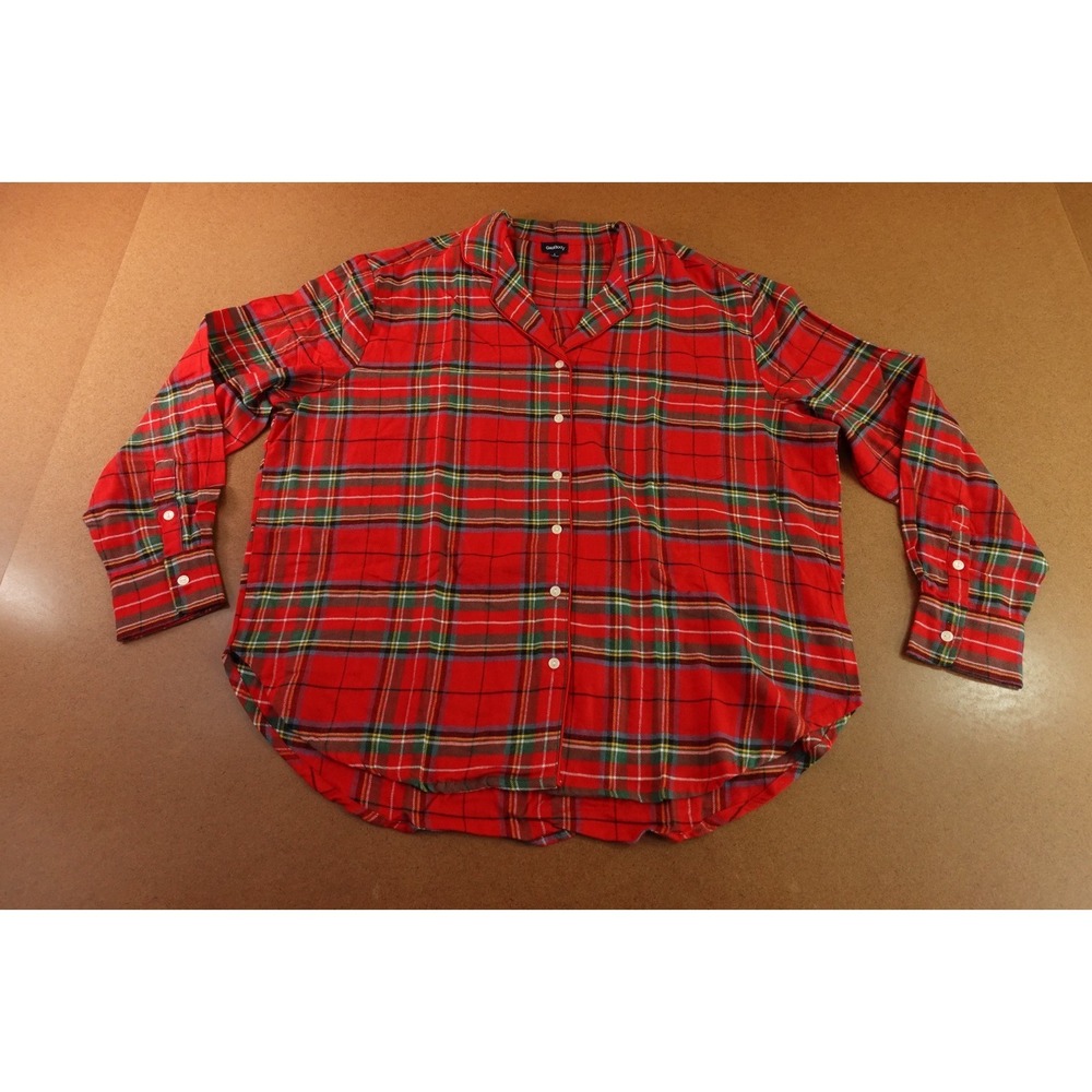 Gap Body Womens Large Oversized Red Plaid Flannel Long Sleeve Pajama Top New